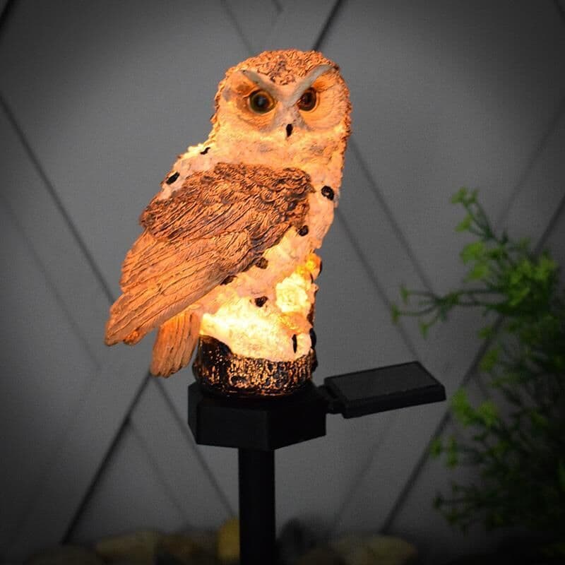 image-Amazon Hot Selling Owl Solar Lawn Light Resin Floor Plug Light Waterproof Garden Decoration Landscape Light