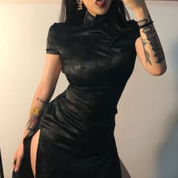 image-Retro intellectual goddess Chinese style solid color Chinese style embroidery slim slit cheongsam dress TV show
