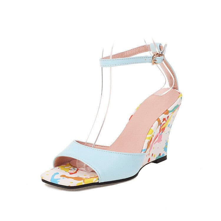 image-Color wedge shoes with fish mouth sandals British new foreign trade shoes
