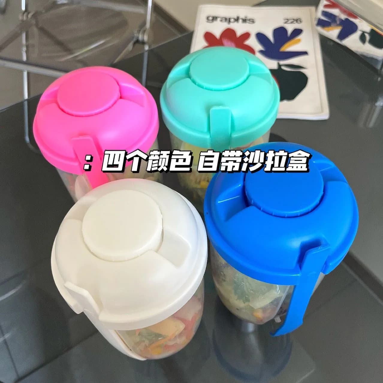 image-Little Red Book Breakfast Salad Cup Mason Cup With Spoon Cover Yogurt Cup Milk Portable With Fork Healthy With Cover