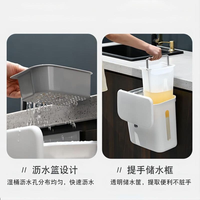 image-New dual-purpose hanging trash can Kitchen cabinet door wall-mounted dry and wet separation trash can Garbage storage basket