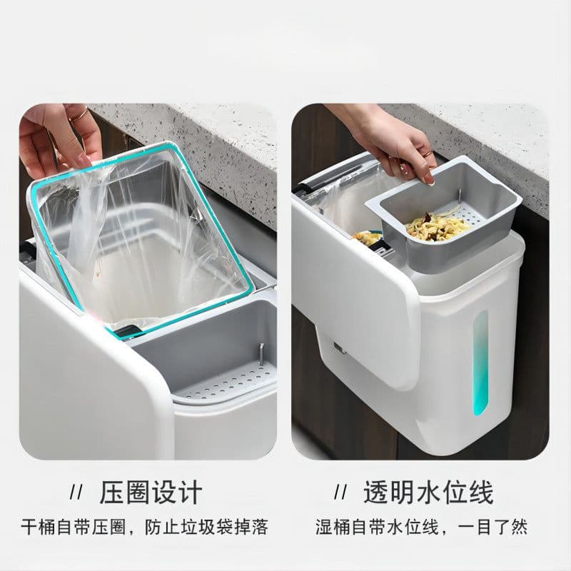 image-New dual-purpose hanging trash can Kitchen cabinet door wall-mounted dry and wet separation trash can Garbage storage basket