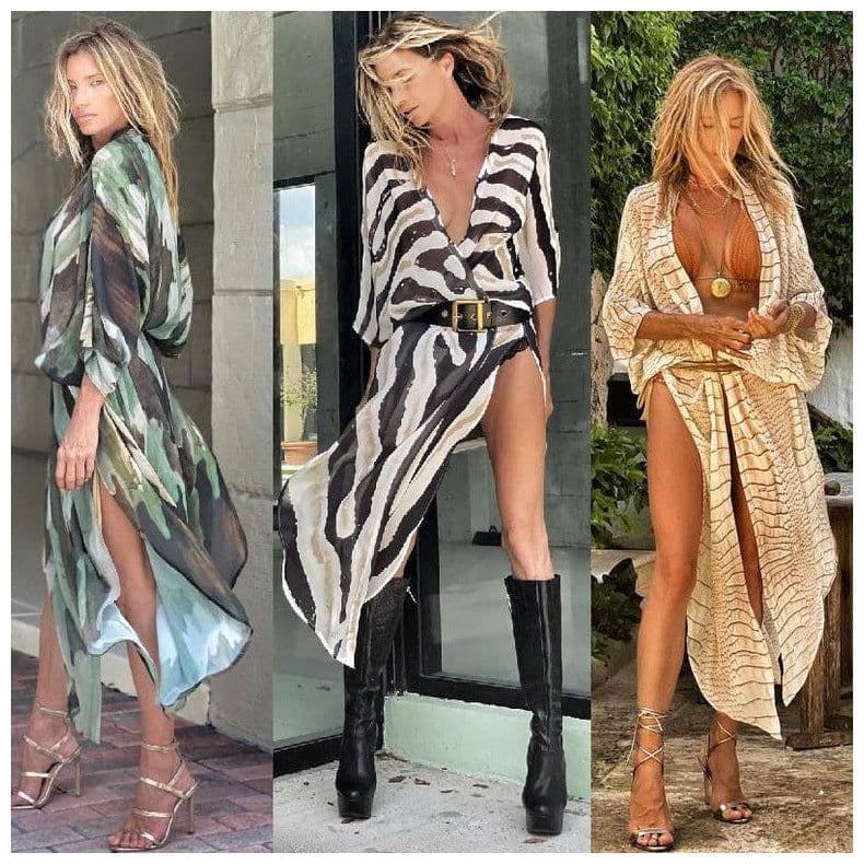 image-Cross-border foreign trade independent station new 2021 summer printing large size sunscreen beach loose holiday chiffon cardigan women