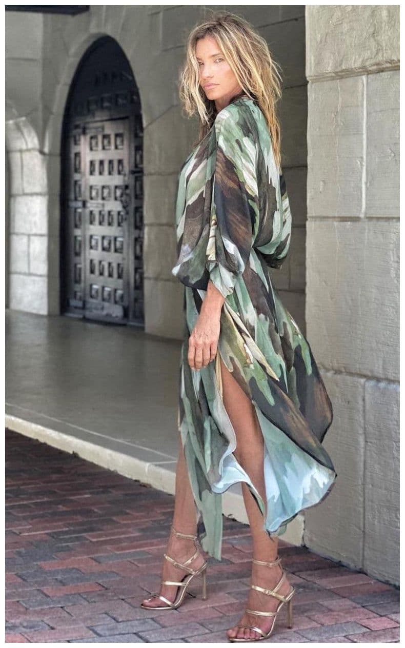 image-Cross-border foreign trade independent station new 2021 summer printing large size sunscreen beach loose holiday chiffon cardigan women