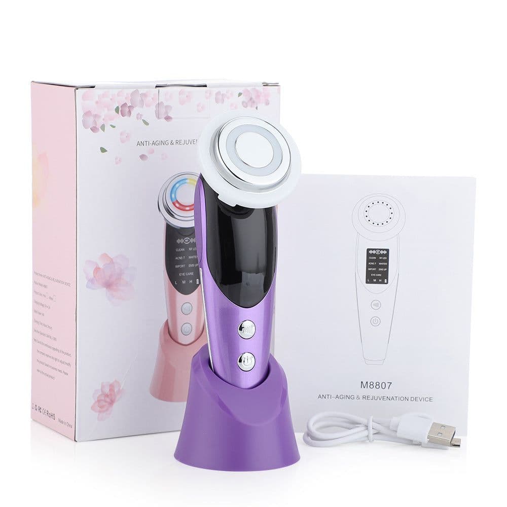 image-The new 7-in-1 EMS micro-current color light vibration LED beauty cleansing import instrument face lift essence import instrument