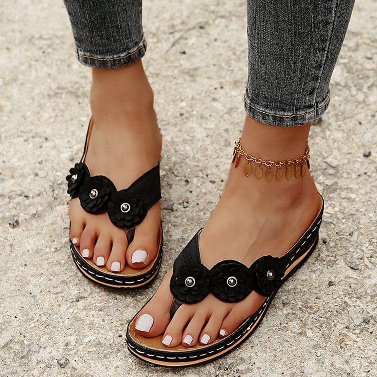 image-Sandals and slippers women's 2022 summer new three flower slippers thick bottom flip-flops flip-flops beach flip-flops women's sandals
