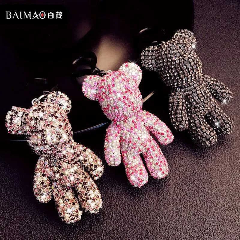 image-Korean fashion diamond-studded bear doll keychain men's and women's cute car key chain bag pendant wholesale