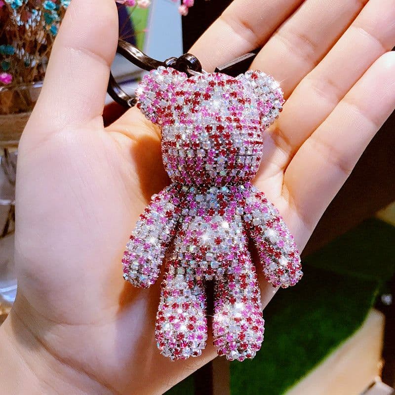 image-Korean fashion diamond-studded bear doll keychain men's and women's cute car key chain bag pendant wholesale