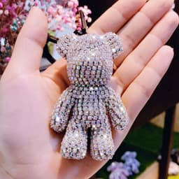 image-Korean fashion diamond-studded bear doll keychain men's and women's cute car key chain bag pendant wholesale
