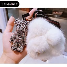image-Korean fashion diamond-studded bear doll keychain men's and women's cute car key chain bag pendant wholesale