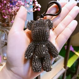 image-Korean fashion diamond-studded bear doll keychain men's and women's cute car key chain bag pendant wholesale