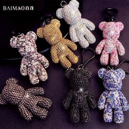 image-Korean fashion diamond-studded bear doll keychain men's and women's cute car key chain bag pendant wholesale