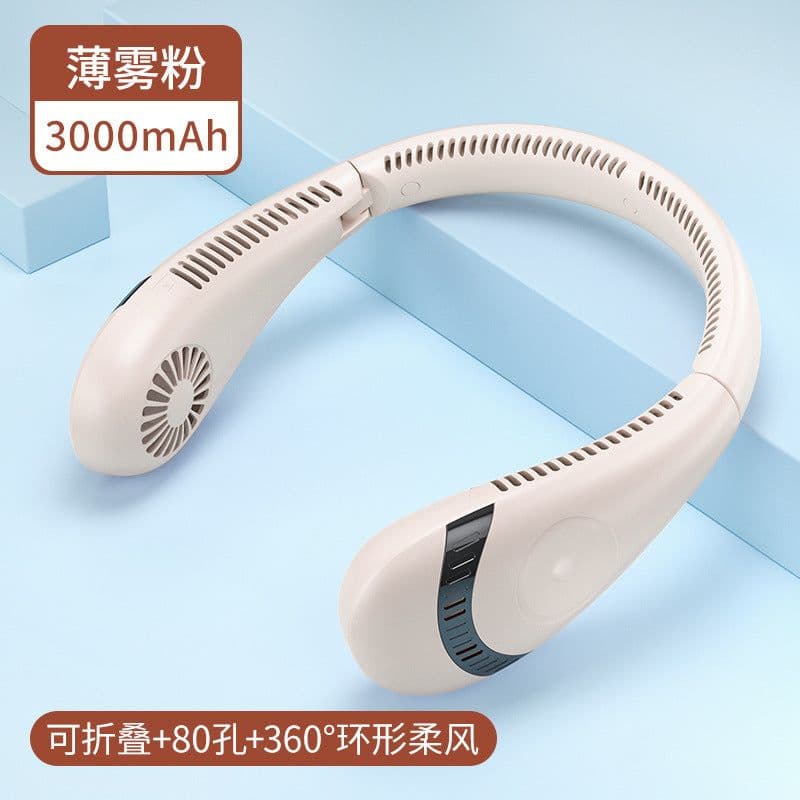 image-Hot-selling net red with the same hanging neck fan student outdoor household usb fan folding silent leafless hanging neck fan