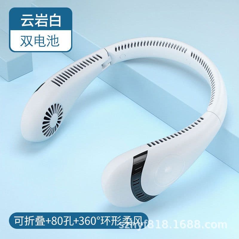 image-Hot-selling net red with the same hanging neck fan student outdoor household usb fan folding silent leafless hanging neck fan