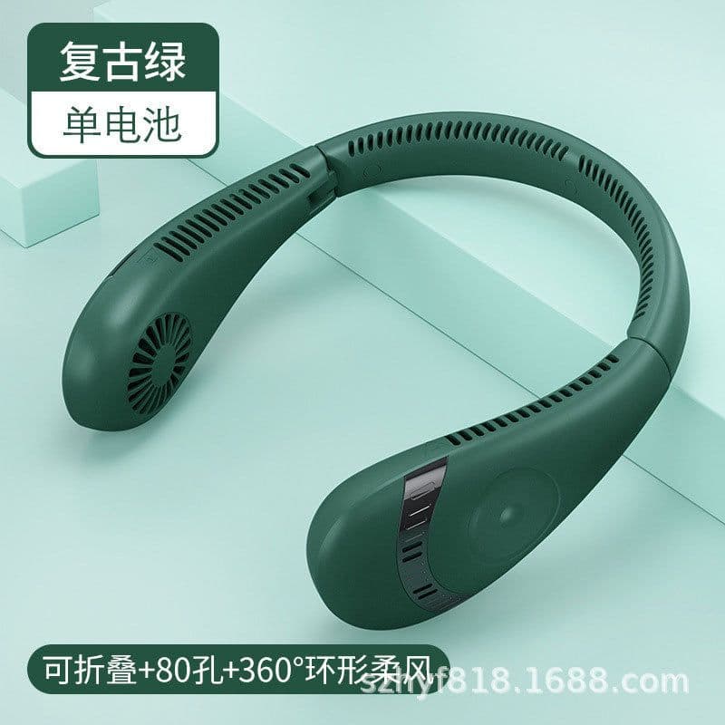 image-Hot-selling net red with the same hanging neck fan student outdoor household usb fan folding silent leafless hanging neck fan