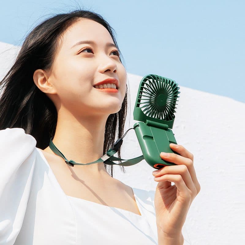 image-New USB ultra-thin private model folding hanging neck fan handheld charging treasure desktop bracket mute mini fan