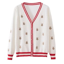 image-Early autumn new style bee embroidery thin ice silk commuter sweater small fragrance wind top coat sweater tide cardigan women
