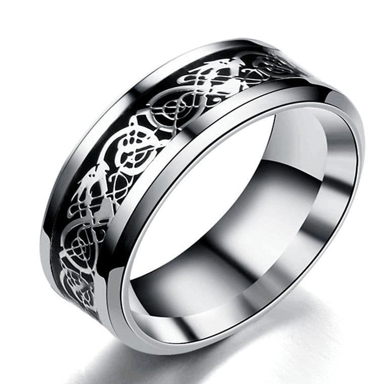 image-Cross-border popular accessories Titanium steel stainless steel dragon pattern ring couples European and American fashion men's rings wholesale