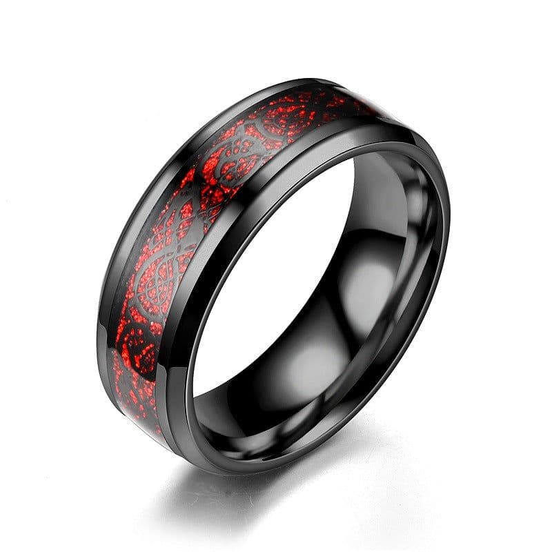 image-Cross-border popular accessories Titanium steel stainless steel dragon pattern ring couples European and American fashion men's rings wholesale
