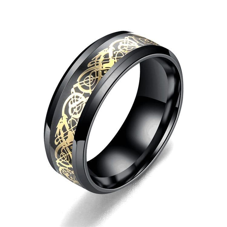 image-Cross-border popular accessories Titanium steel stainless steel dragon pattern ring couples European and American fashion men's rings wholesale