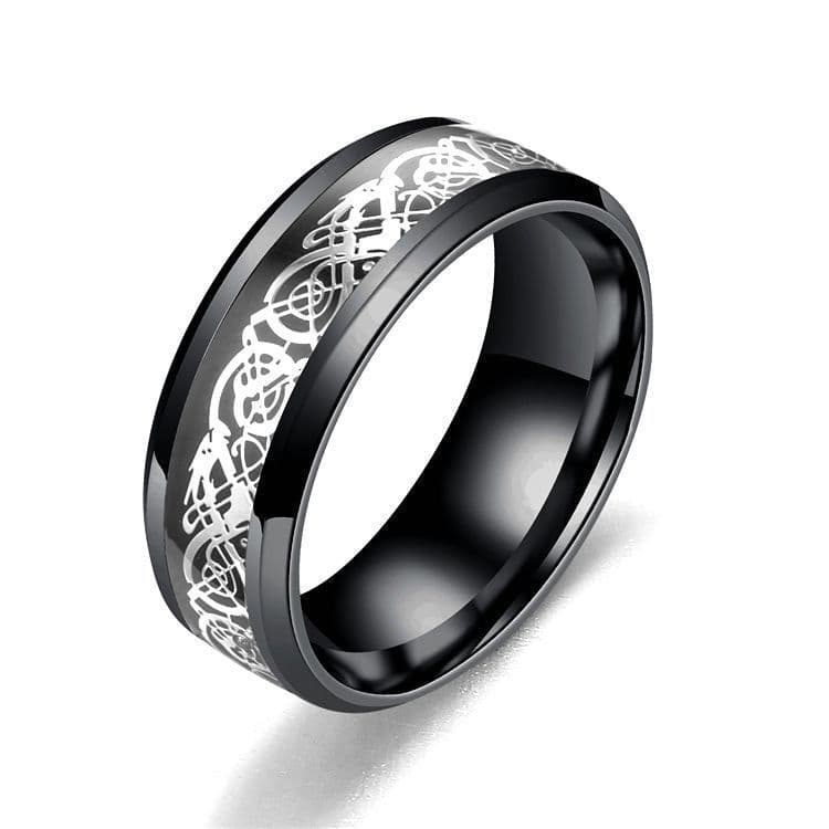 image-Cross-border popular accessories Titanium steel stainless steel dragon pattern ring couples European and American fashion men's rings wholesale