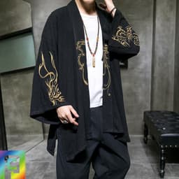 image-2022 spring and summer new Chinese style Hanfu top men's embroidered ancient style Tang suit Taoist robe large size loose coat