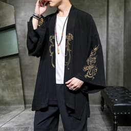 image-2022 spring and summer new Chinese style Hanfu top men's embroidered ancient style Tang suit Taoist robe large size loose coat