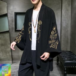 image-2022 spring and summer new Chinese style Hanfu top men's embroidered ancient style Tang suit Taoist robe large size loose coat
