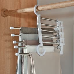 image-Multifunctional stainless steel magic trousers rack multi-layer household storage magic clothes rack telescopic folding trousers rack clothes rack