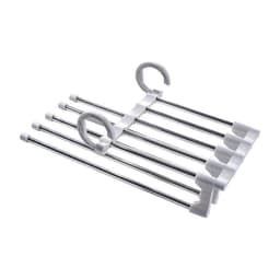 image-Multifunctional stainless steel magic trousers rack multi-layer household storage magic clothes rack telescopic folding trousers rack clothes rack