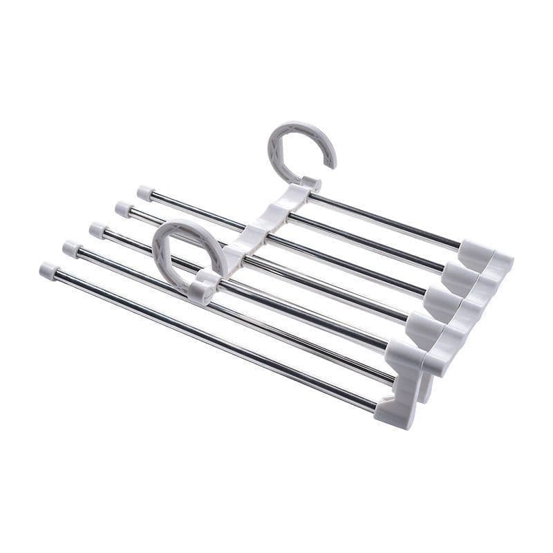 image-Multifunctional stainless steel magic trousers rack multi-layer household storage magic clothes rack telescopic folding trousers rack clothes rack