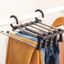 image-Multifunctional stainless steel magic trousers rack multi-layer household storage magic clothes rack telescopic folding trousers rack clothes rack