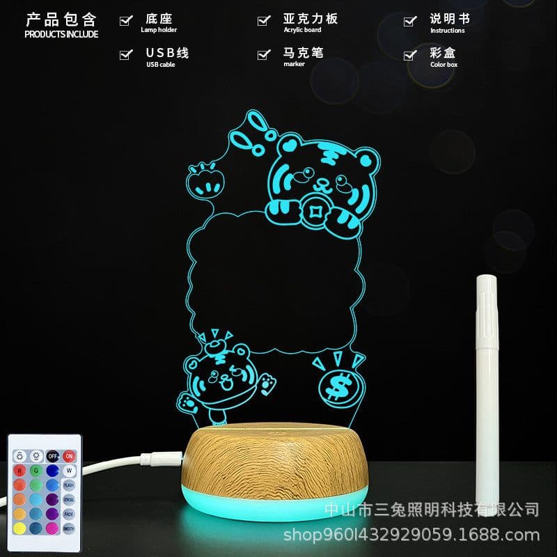 image-3D lamp bottom luminous acrylic board handwritten message board 3D night light can erase office memo 3D desk lamp