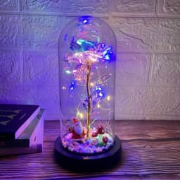 image-Gold foil rose glass cover led luminous doll immortal flower Valentine's day gift mother's day creative decoration