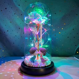 image-Gold foil rose glass cover led luminous doll immortal flower Valentine's day gift mother's day creative decoration