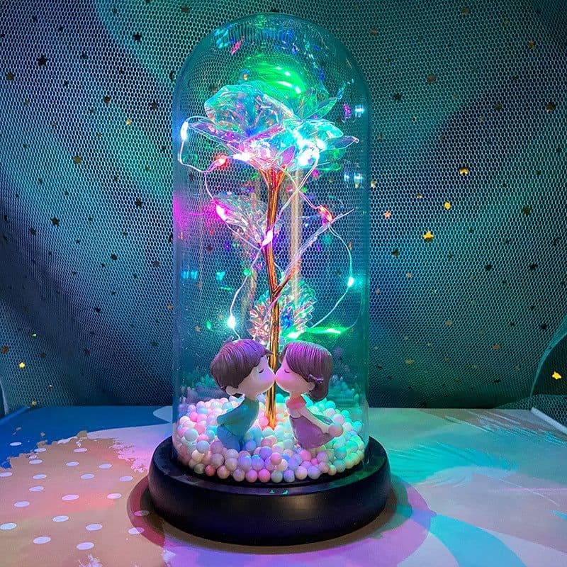image-Gold foil rose glass cover led luminous doll immortal flower Valentine's day gift mother's day creative decoration