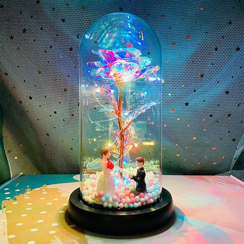 image-Gold foil rose glass cover led luminous doll immortal flower Valentine's day gift mother's day creative decoration