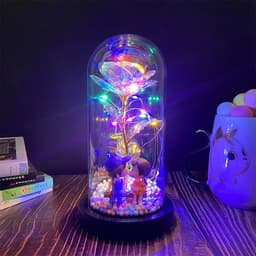 image-Gold foil rose glass cover led luminous doll immortal flower Valentine's day gift mother's day creative decoration