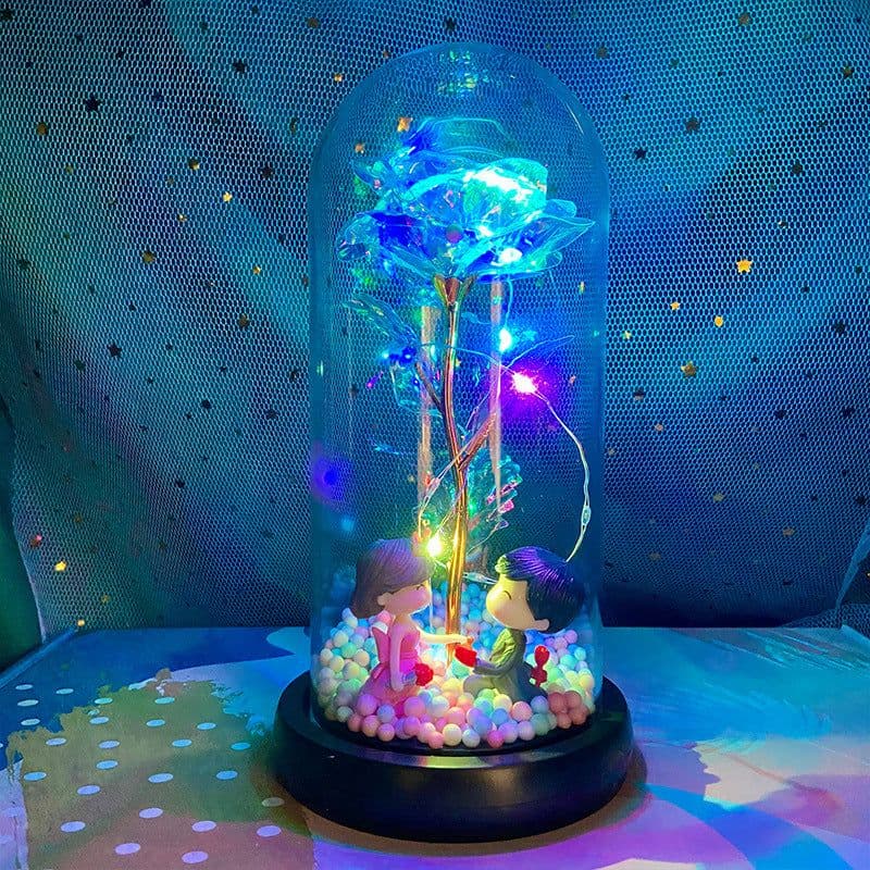 image-Gold foil rose glass cover led luminous doll immortal flower Valentine's day gift mother's day creative decoration