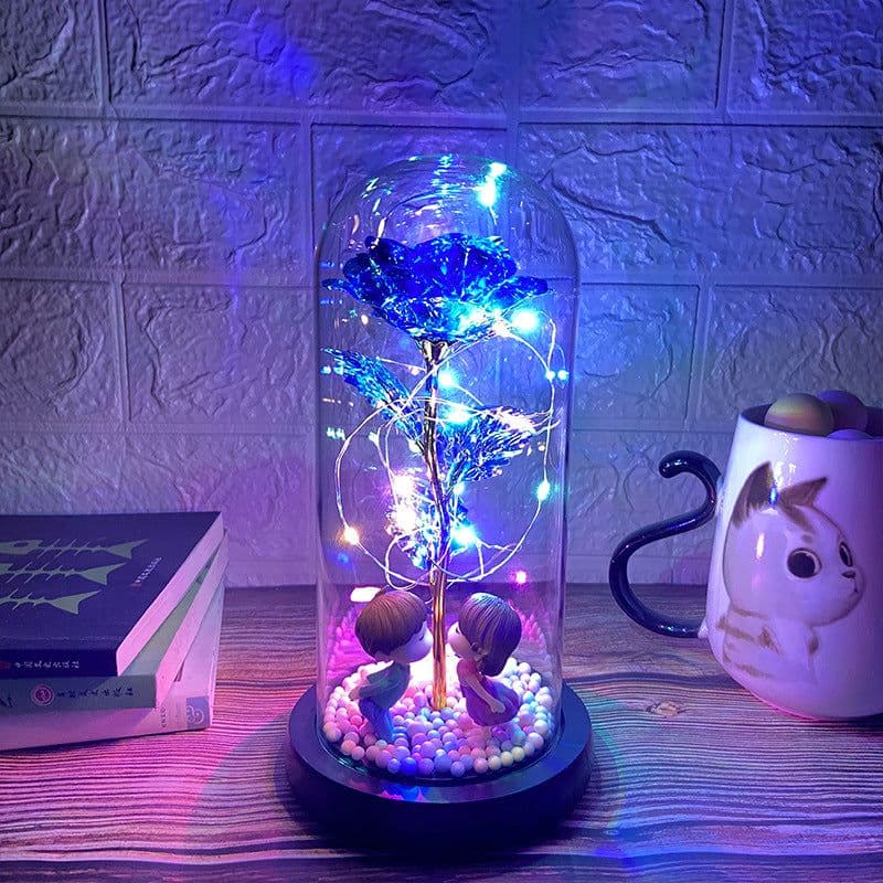 image-Gold foil rose glass cover led luminous doll immortal flower Valentine's day gift mother's day creative decoration
