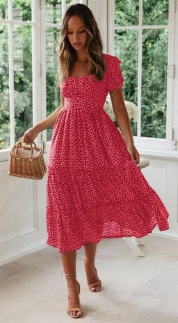 image-2021 Europe and the United States new AliExpress wish Amazon popular square neck puff sleeve floral dress long skirt