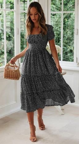 image-2021 Europe and the United States new AliExpress wish Amazon popular square neck puff sleeve floral dress long skirt