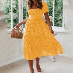 image-2021 Europe and the United States new AliExpress wish Amazon popular square neck puff sleeve floral dress long skirt