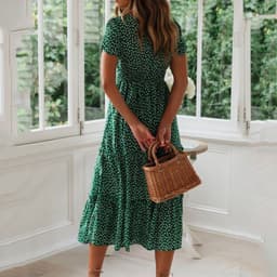 image-2021 Europe and the United States new AliExpress wish Amazon popular square neck puff sleeve floral dress long skirt