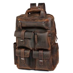 image-Backpack retro crazy horse leather men's bag European and American men's large capacity outdoor travel 17 inch computer backpack manufacturer