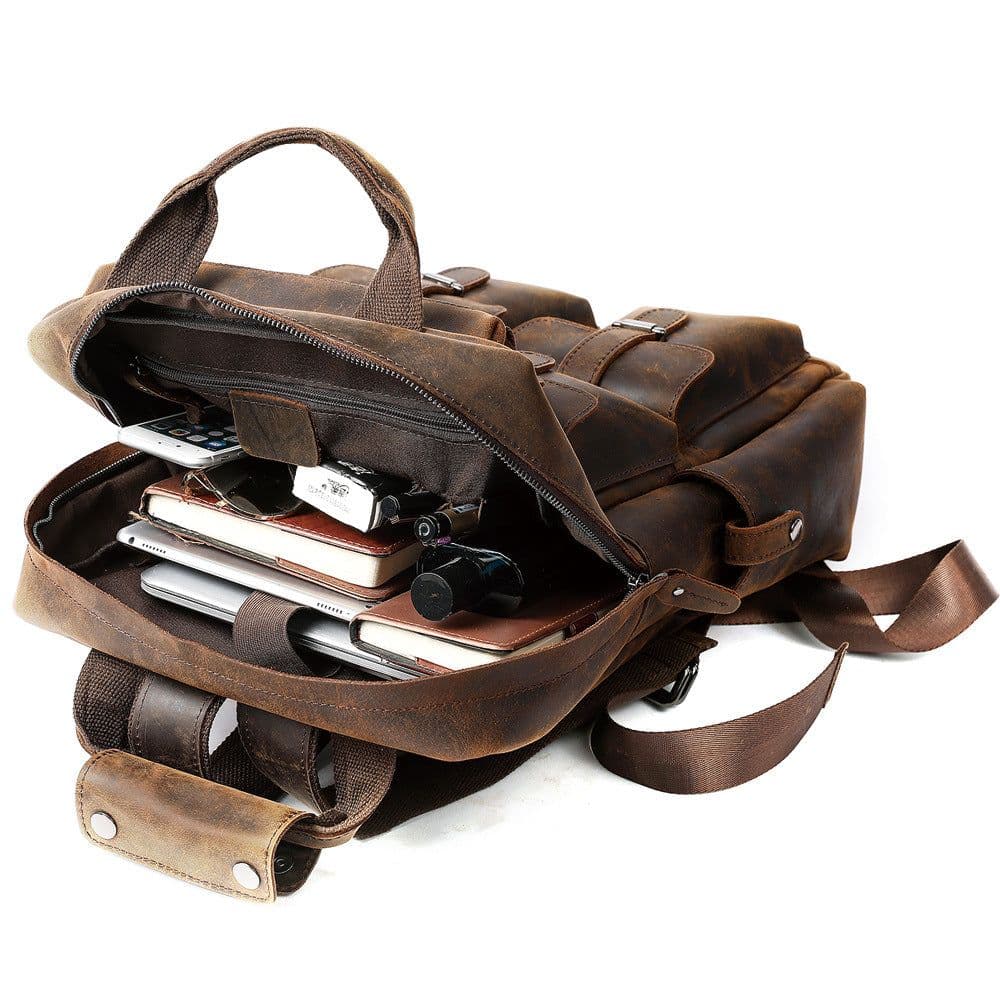 image-Backpack retro crazy horse leather men's bag European and American men's large capacity outdoor travel 17 inch computer backpack manufacturer