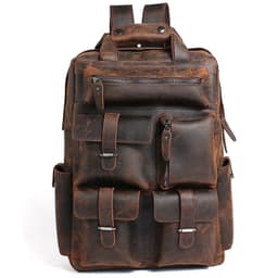 image-Backpack retro crazy horse leather men's bag European and American men's large capacity outdoor travel 17 inch computer backpack manufacturer
