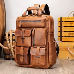 image-Backpack retro crazy horse leather men's bag European and American men's large capacity outdoor travel 17 inch computer backpack manufacturer