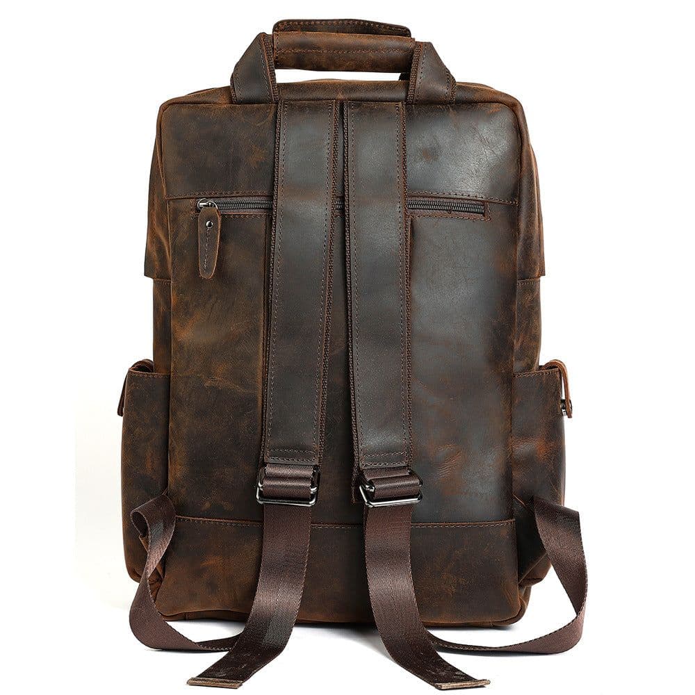 image-Backpack retro crazy horse leather men's bag European and American men's large capacity outdoor travel 17 inch computer backpack manufacturer