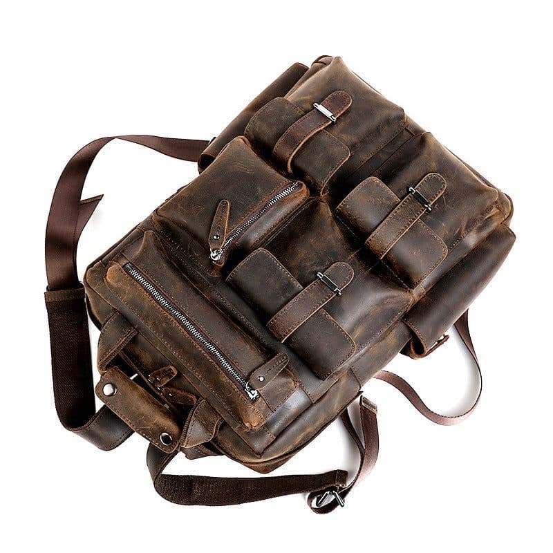 image-Backpack retro crazy horse leather men's bag European and American men's large capacity outdoor travel 17 inch computer backpack manufacturer